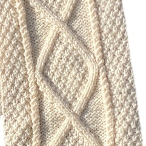Vintage John Molloy Ireland Cable Knit Wool Scarf Ivory Aran Fringe Fisherman - Picture 3 of 11